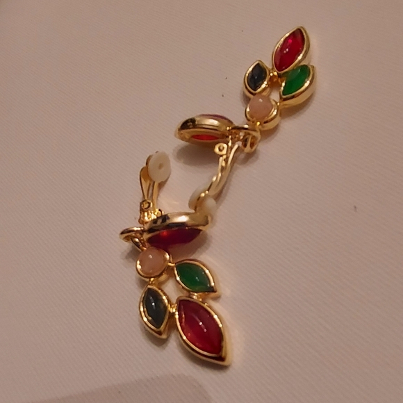 Multicolored gold tone clip on earrings - Picture 11 of 13